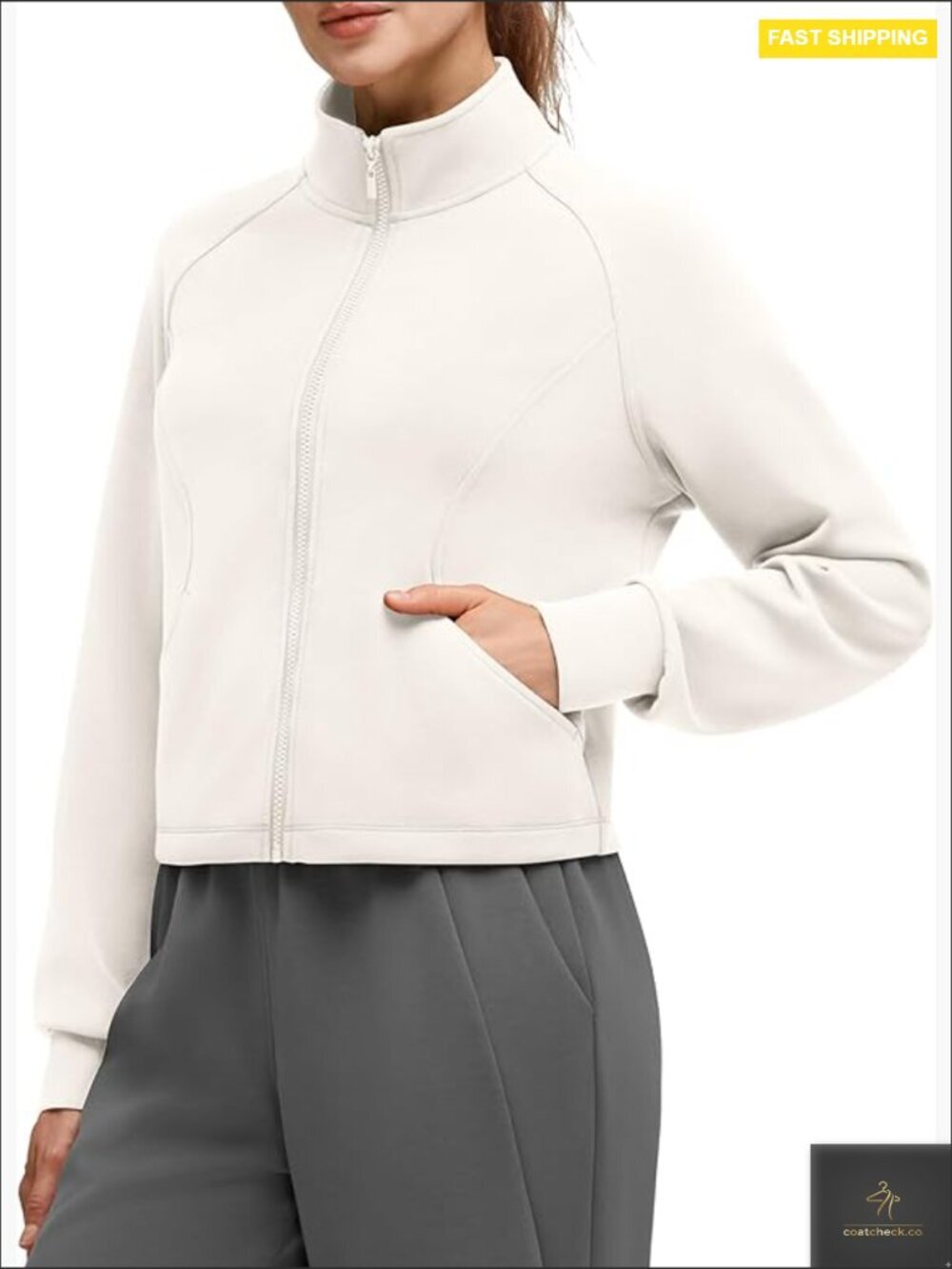 Zip Up Track Jacket Mock Neck Full Zip Athletic Workout Top with Pockets